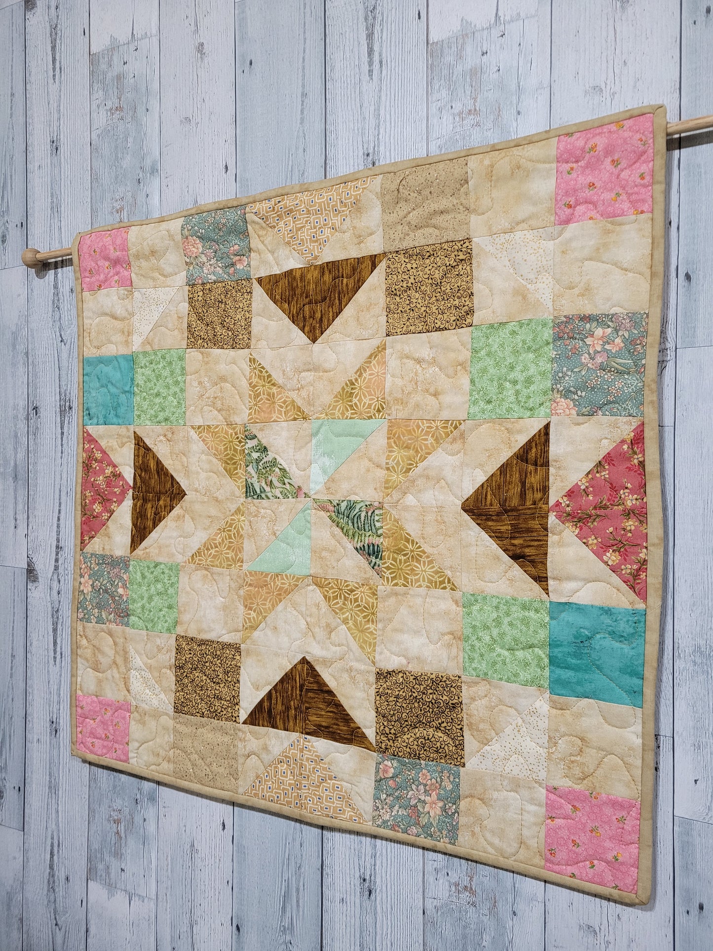 Pink and Tan Barn Quilt Wall Hanging