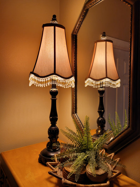 Cast Pedestal Lamp with Fringed Shade