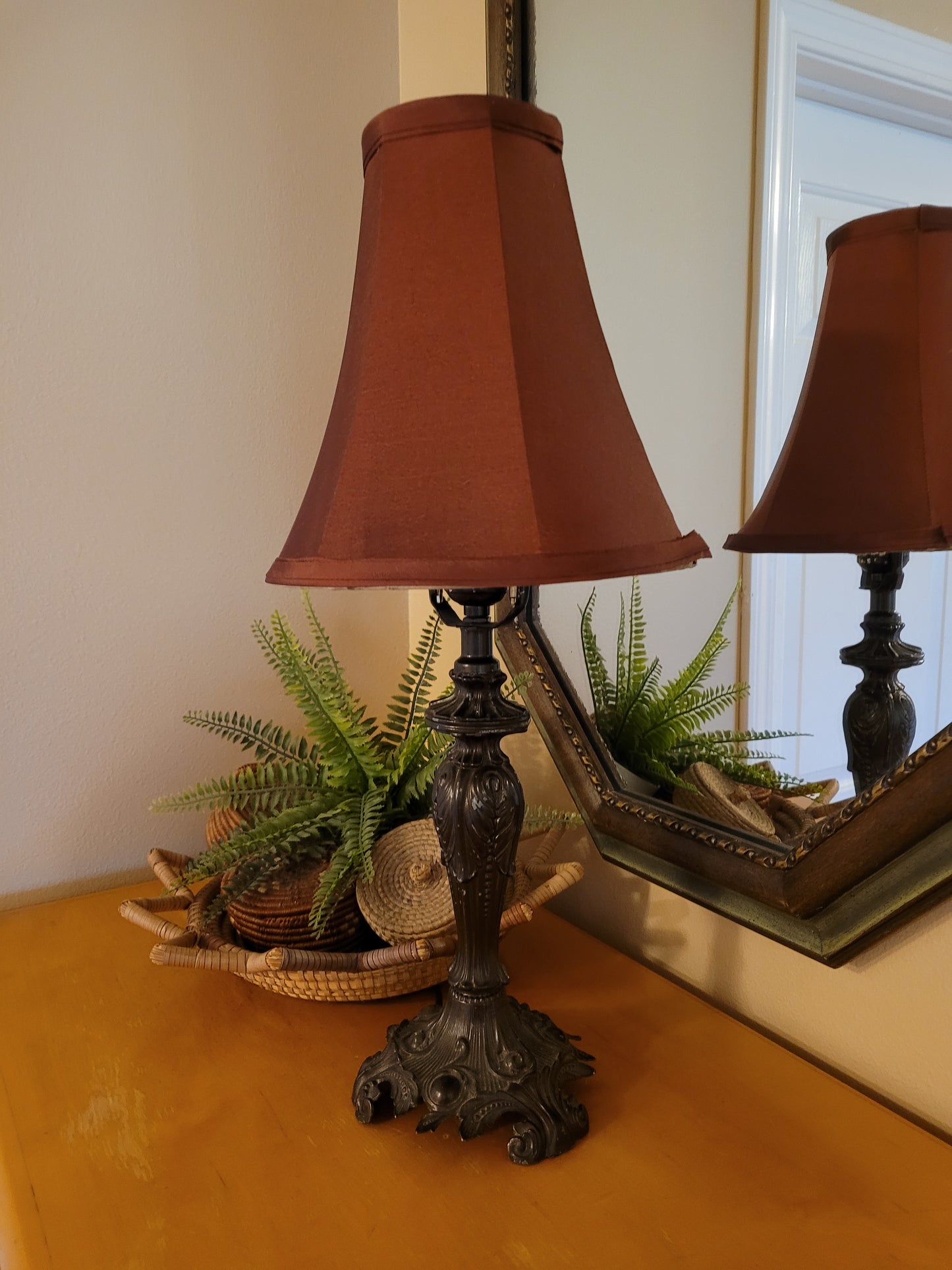 Vintage Cast Metal Lamp with Empire Shade