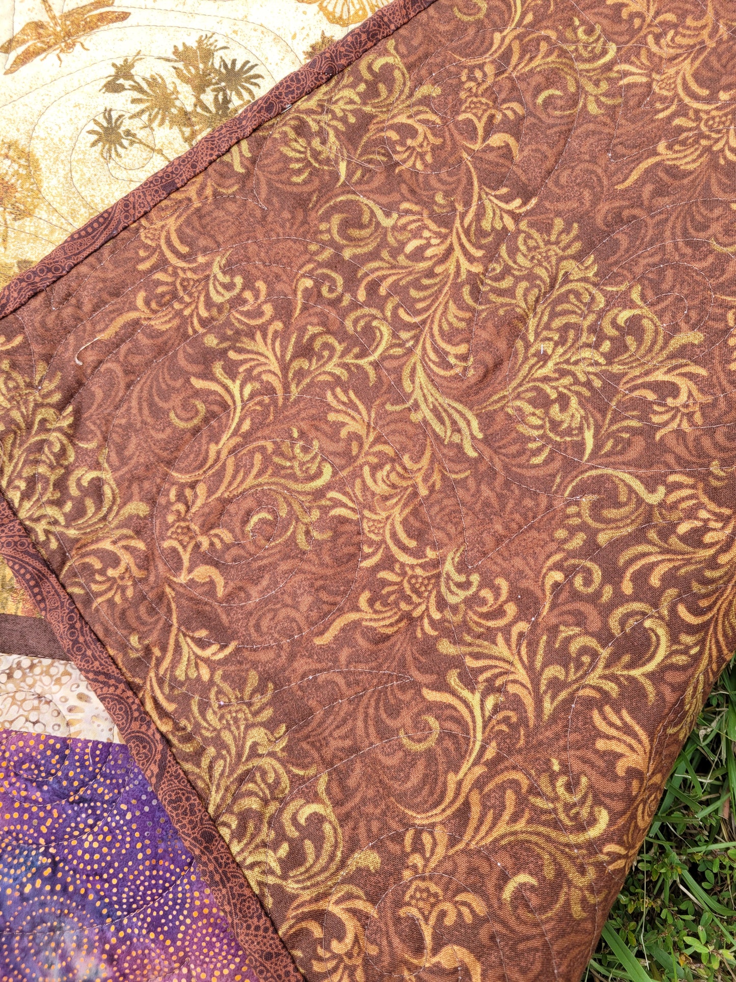 Handmade Autumnal Floral Quilted Throw Blanket