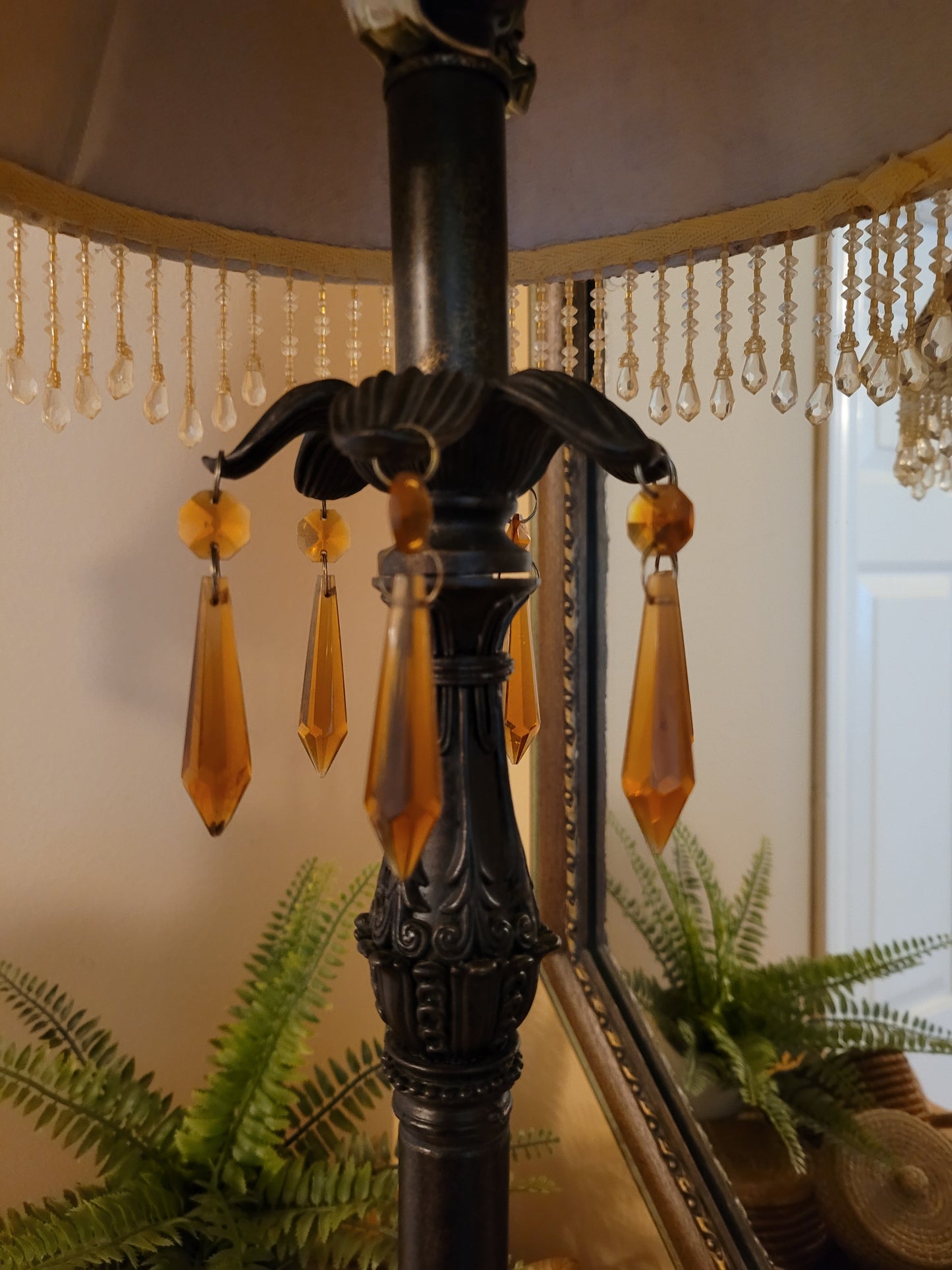 Vintage Candlestick Lamp with Beaded Shade