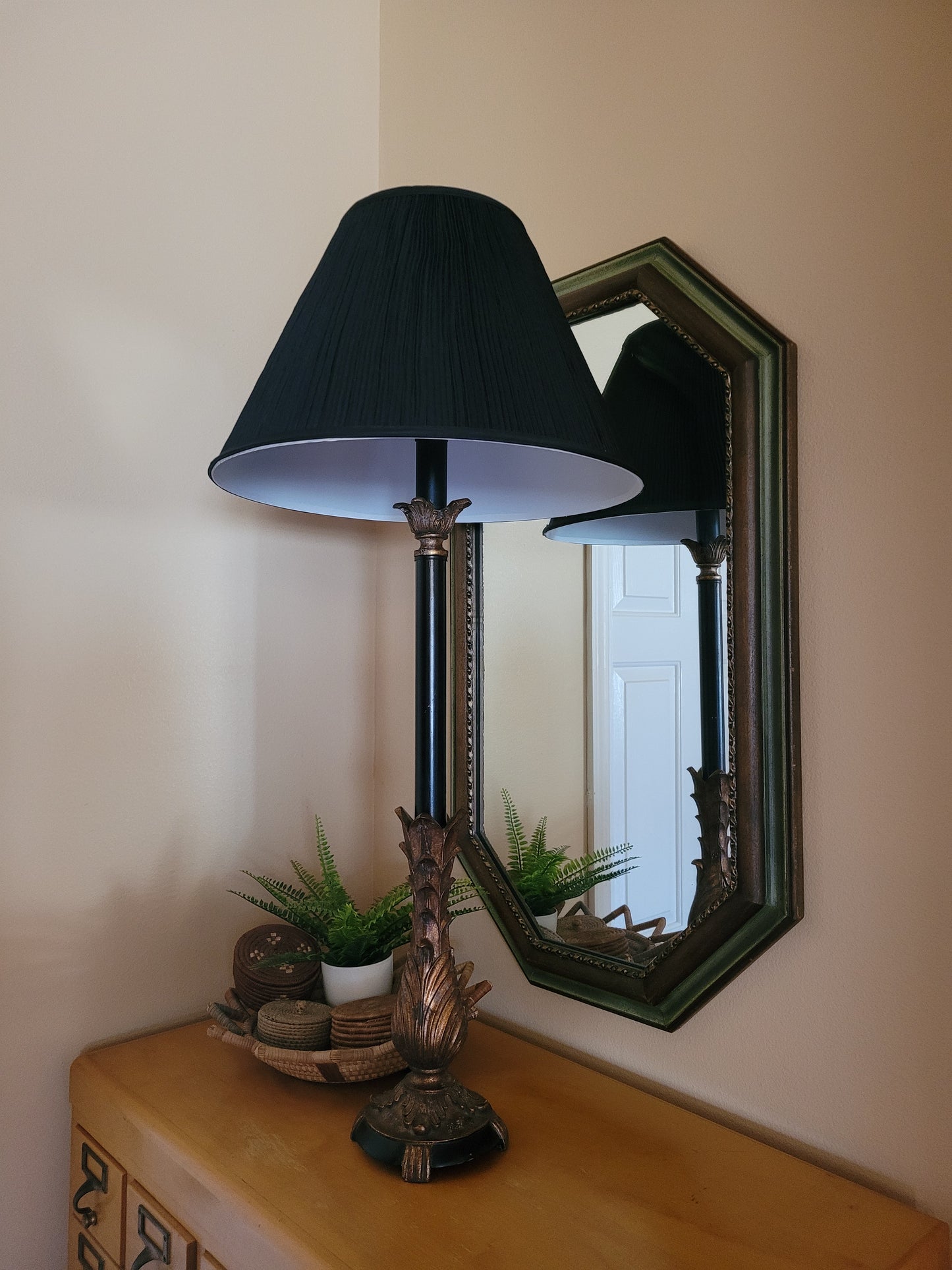 Vintage Console Lamp with Black and Antique Bronze Accents