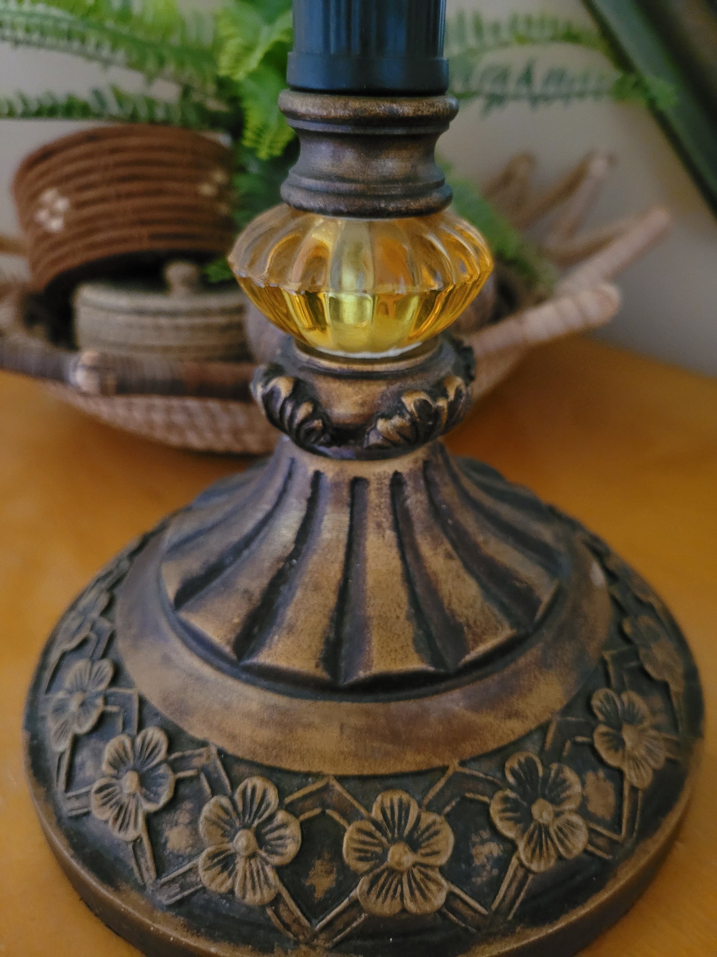 Vintage Candlestick Lamp with Beaded Shade