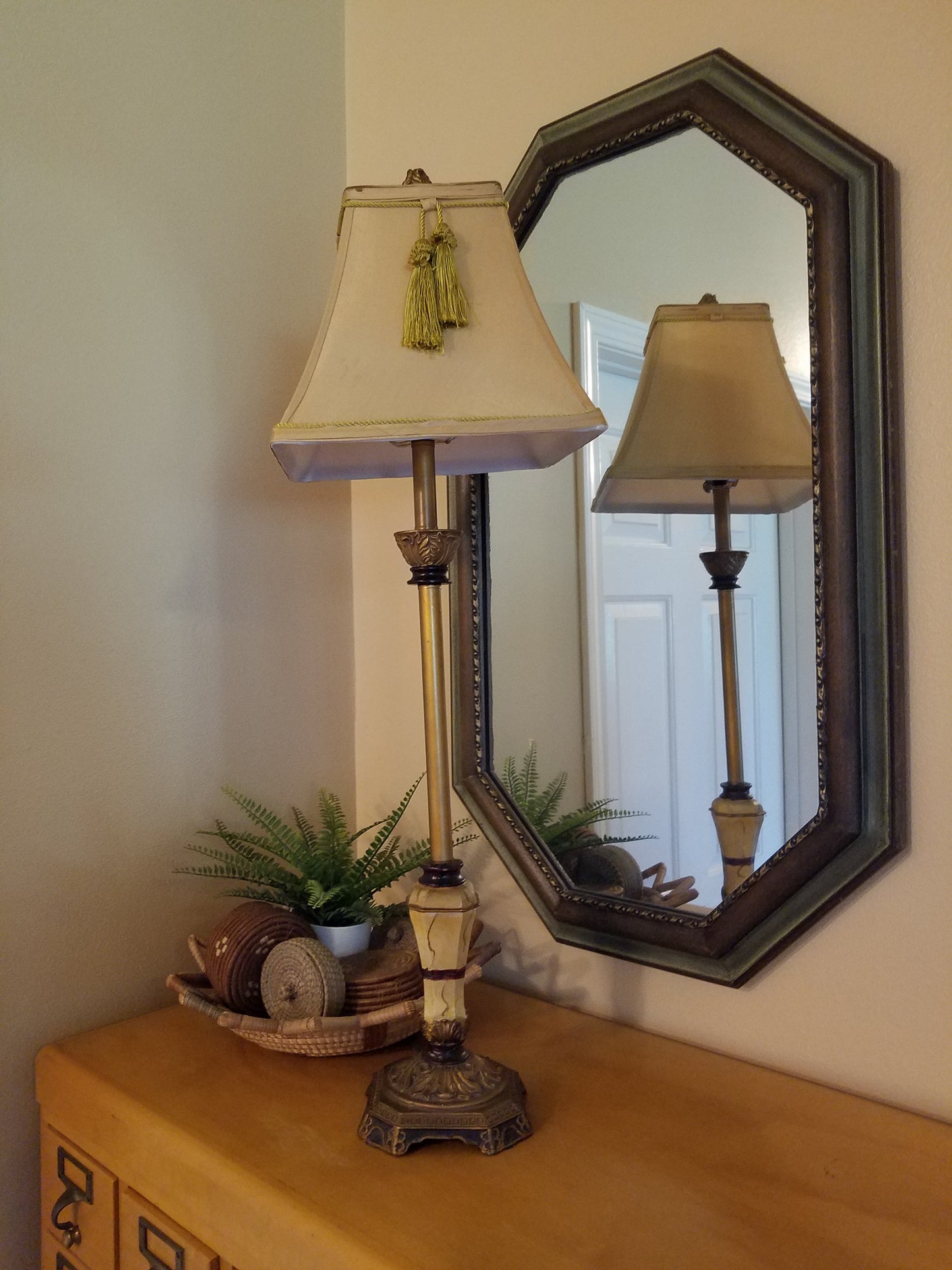 Candlestick Lamp with Tasseled Shade