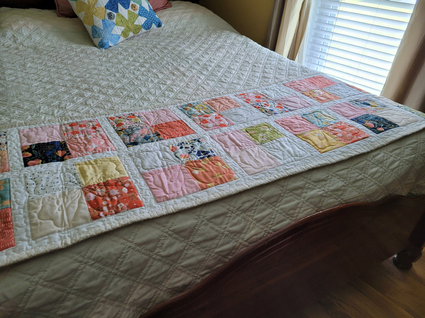 Soft Floral Quilted Bed Scarf