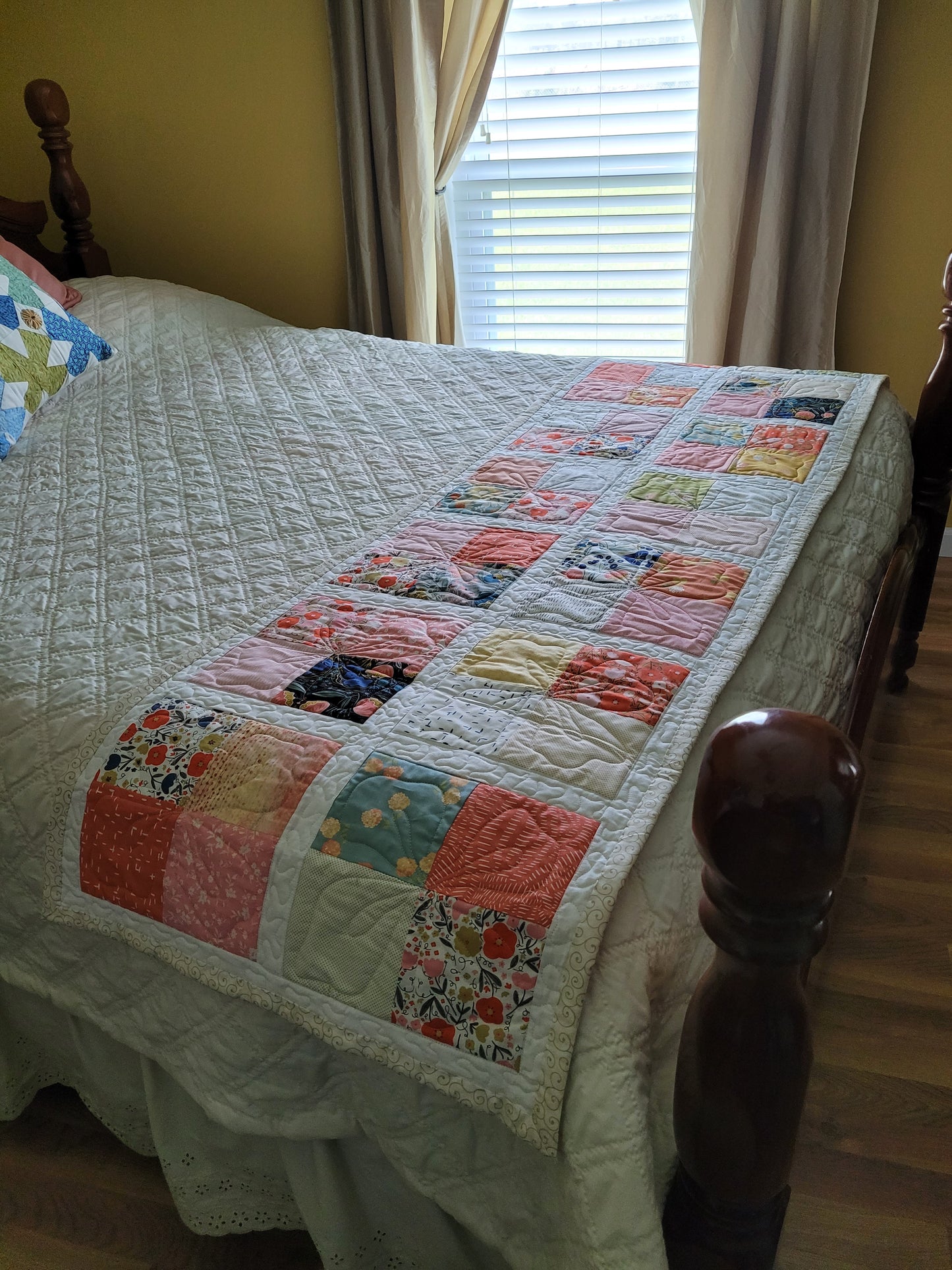 Soft Floral Quilted Bed Scarf