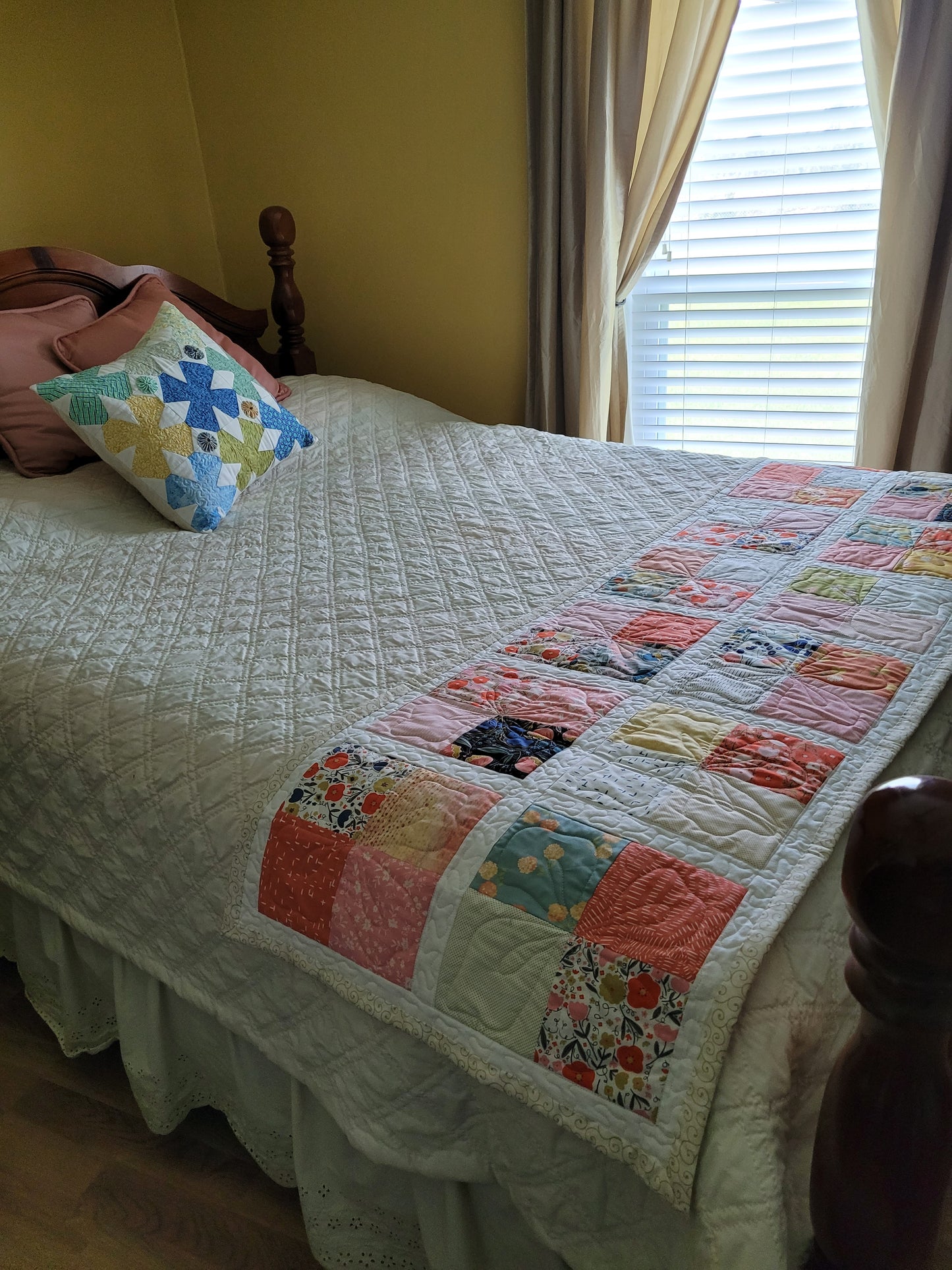 Soft Floral Quilted Bed Scarf