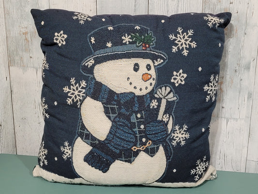 Vintage Tapestry Snowman Pillow