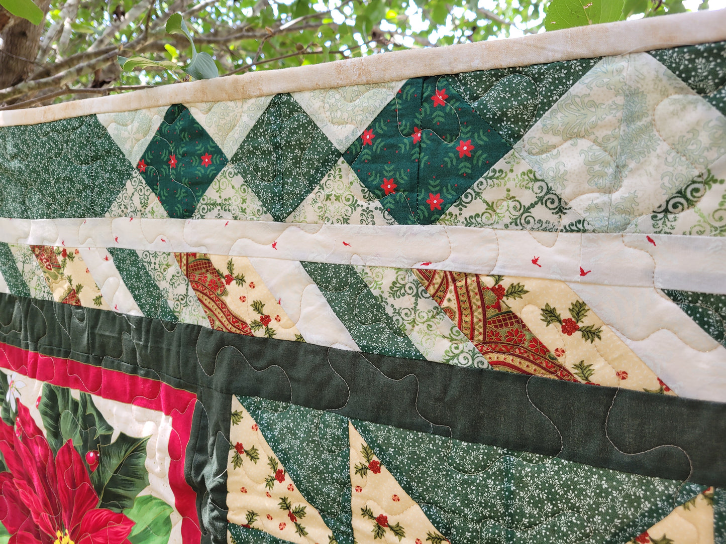 Patchwork Poinsettia Quilted Throw