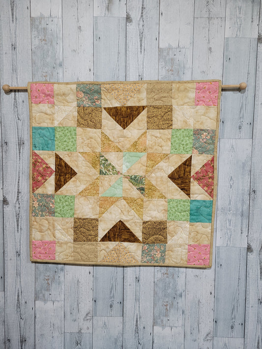 Pink and Tan Barn Quilt Wall Hanging