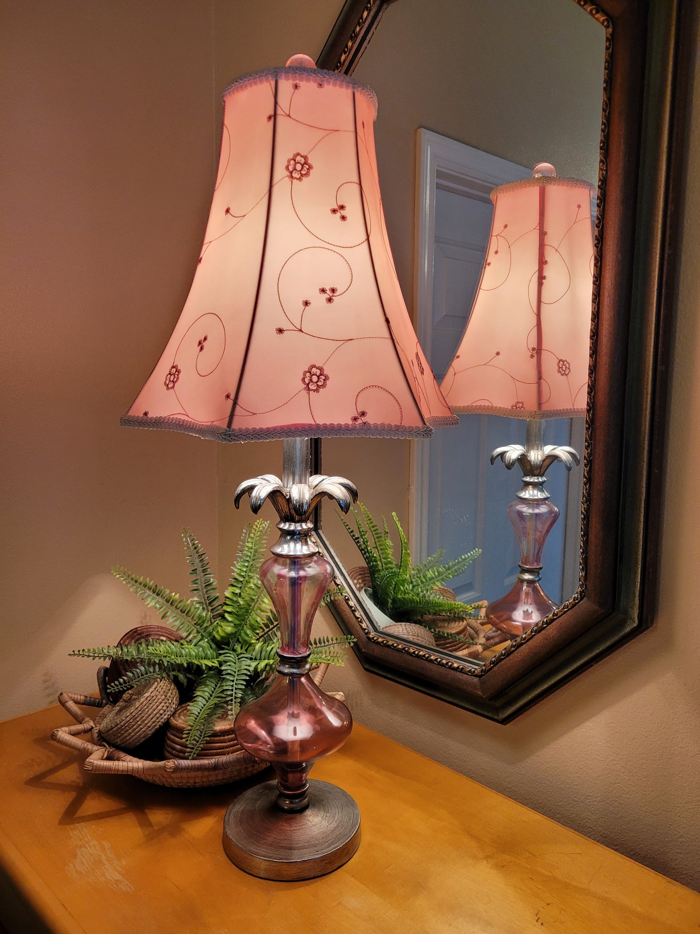 Vintage Pink Glass Table Lamp
