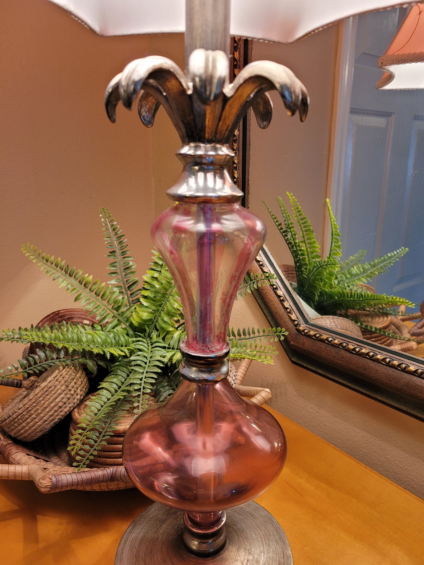 Vintage Pink Glass Table Lamp