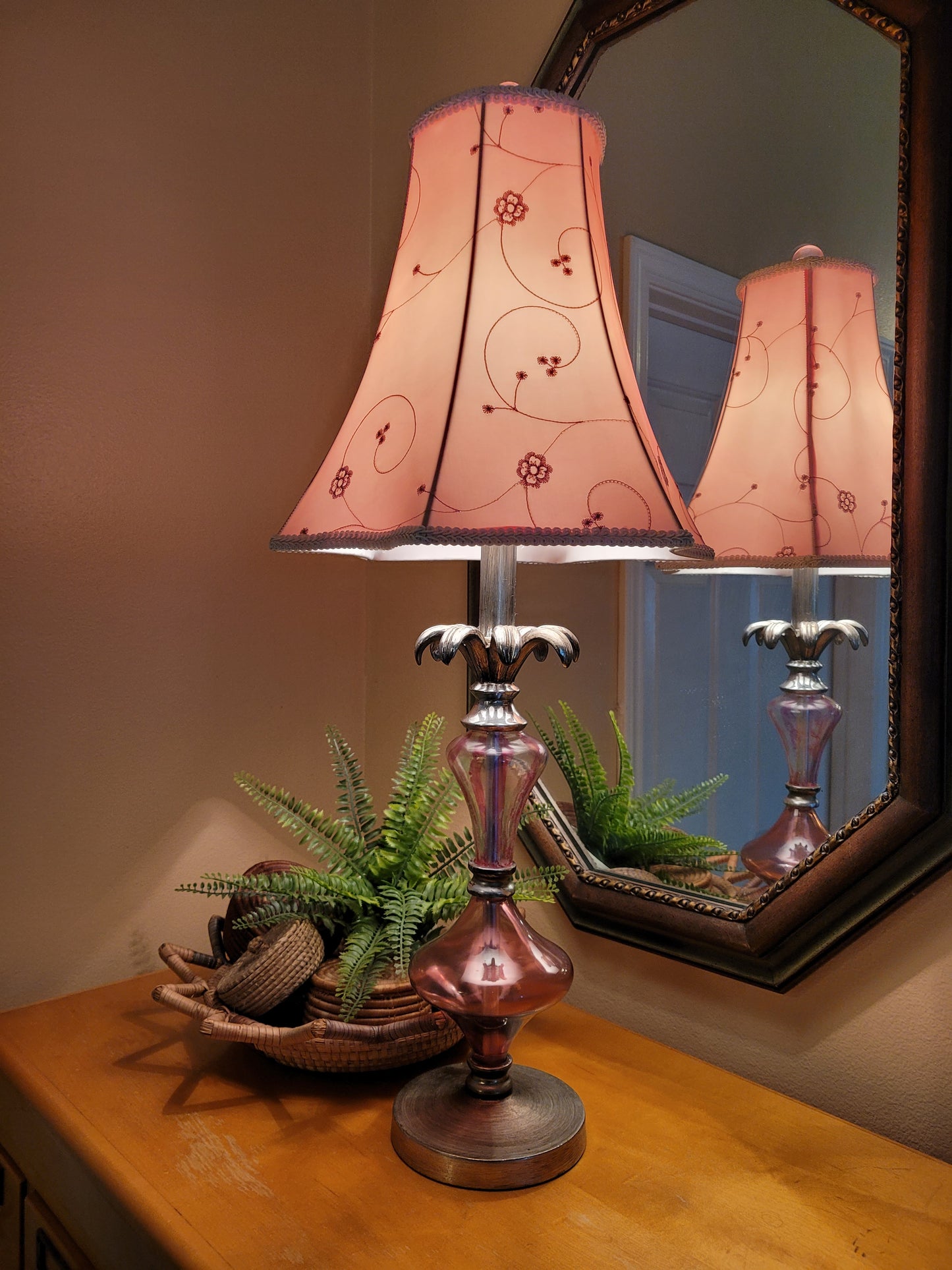Vintage Pink Glass Table Lamp