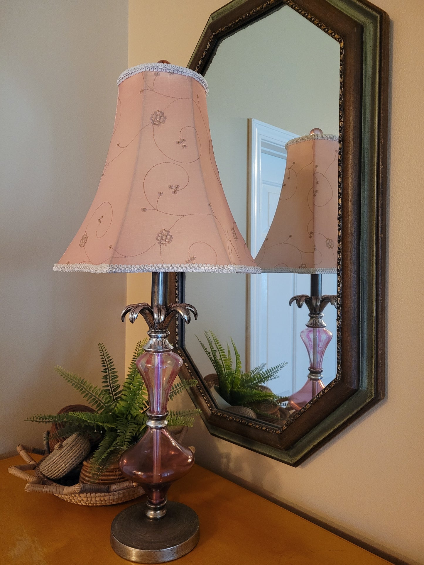 Vintage Pink Glass Table Lamp