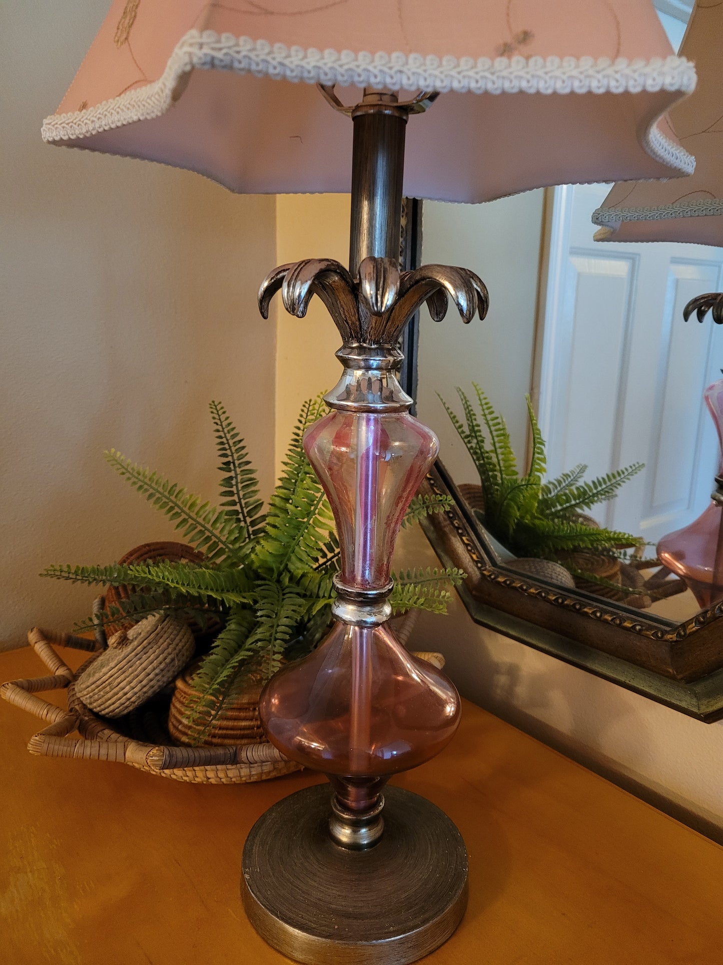 Vintage Pink Glass Table Lamp