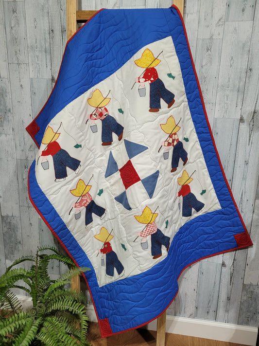 Handmade Fishing Boys Quilted Blanket