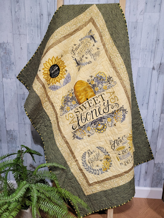 Handmade Bee Themed Quilted Throw Blanket