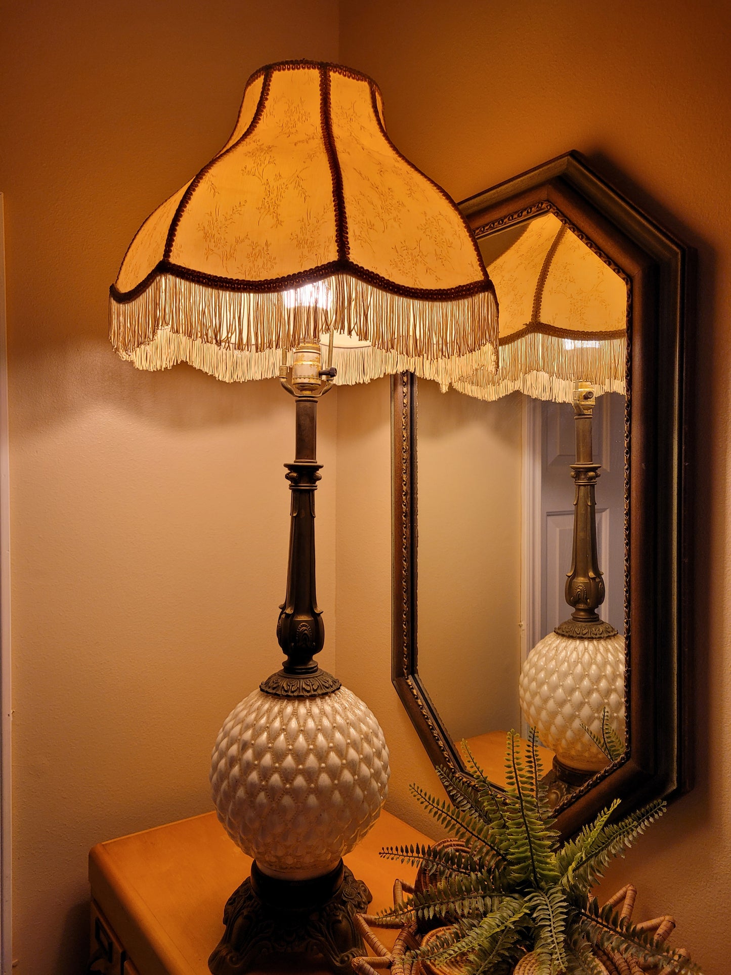 Vintage Glass and Brass Console Lamp
