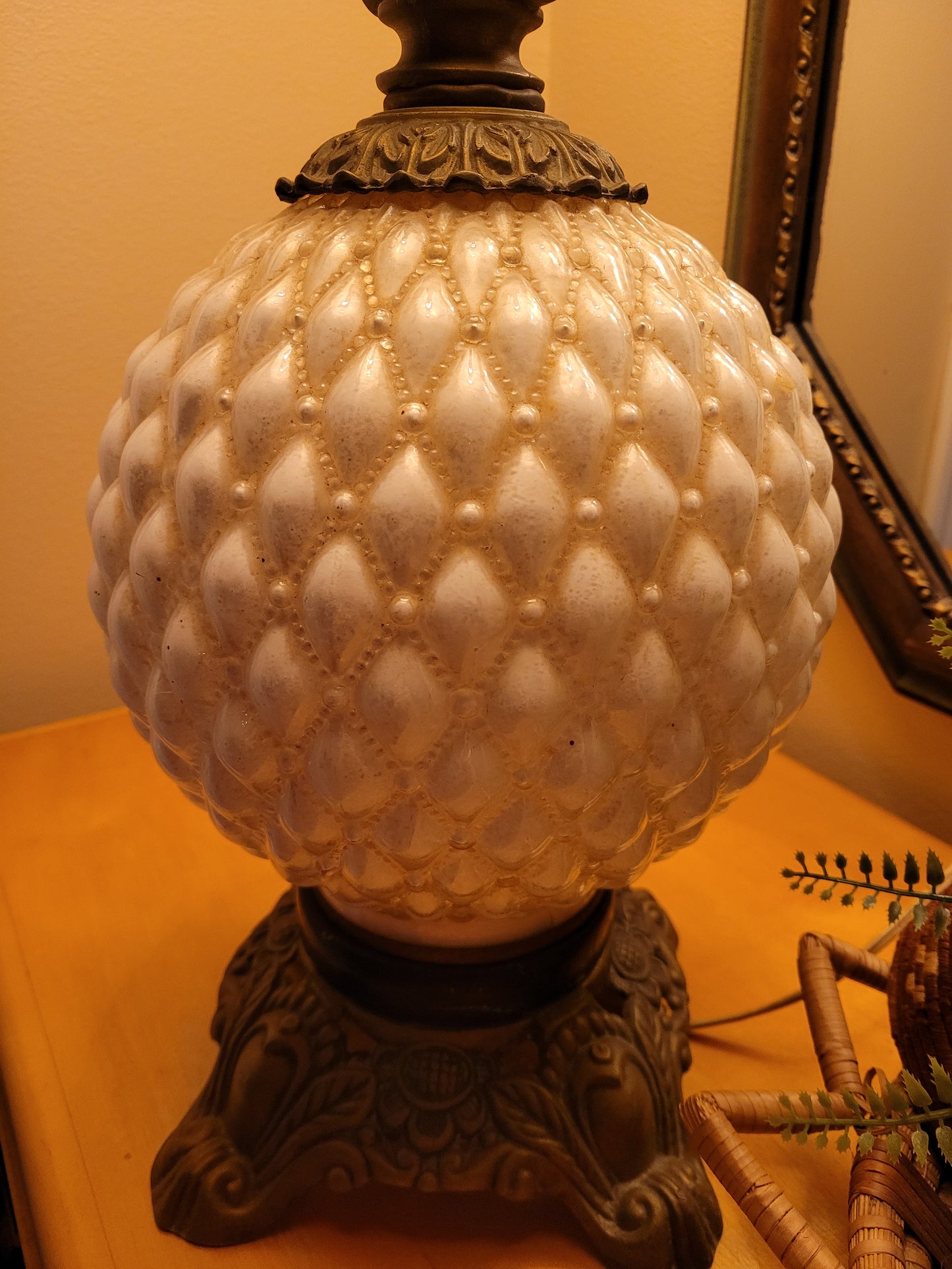 Vintage Glass and Brass Console Lamp