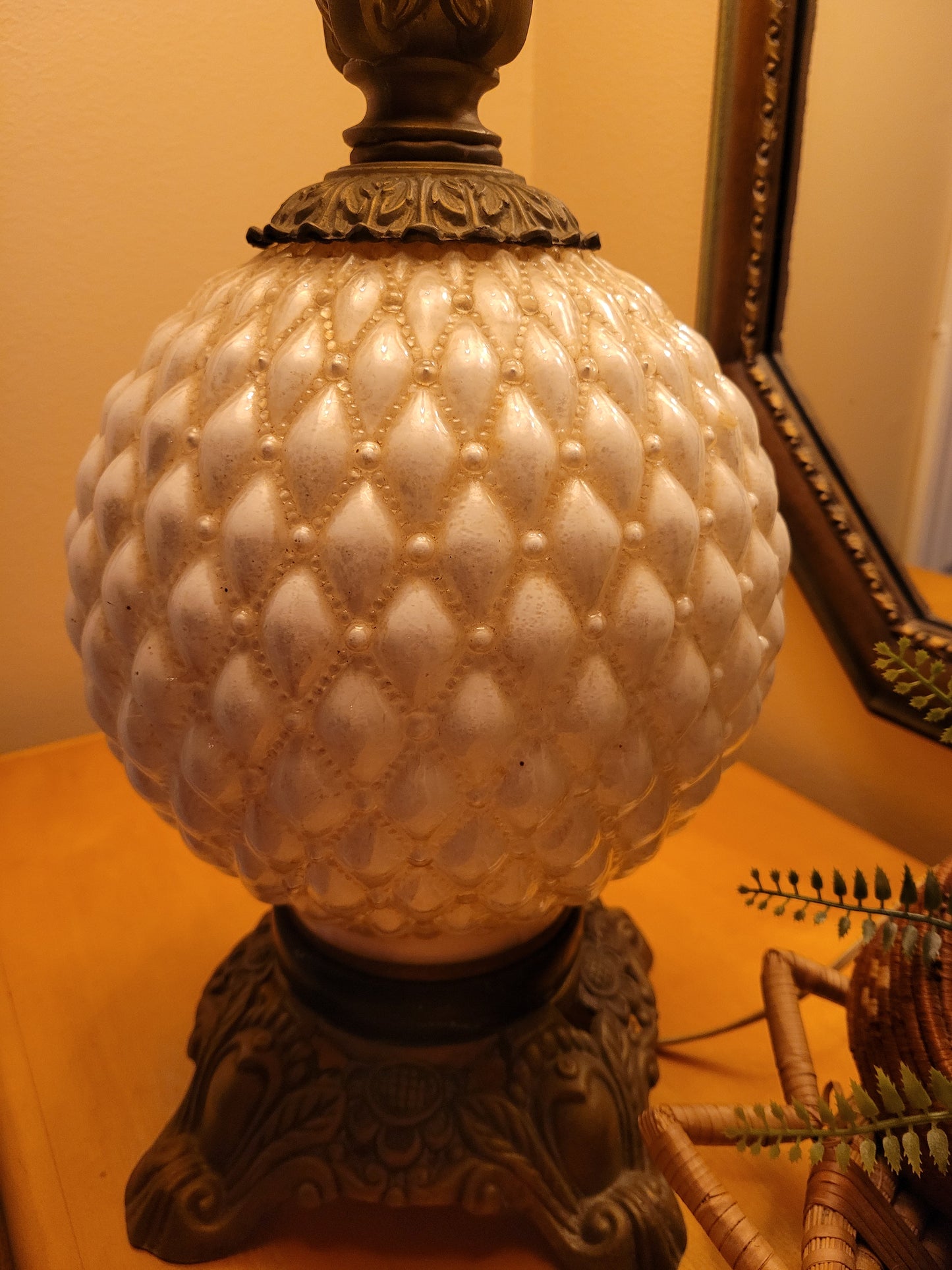 Vintage Glass and Brass Console Lamp