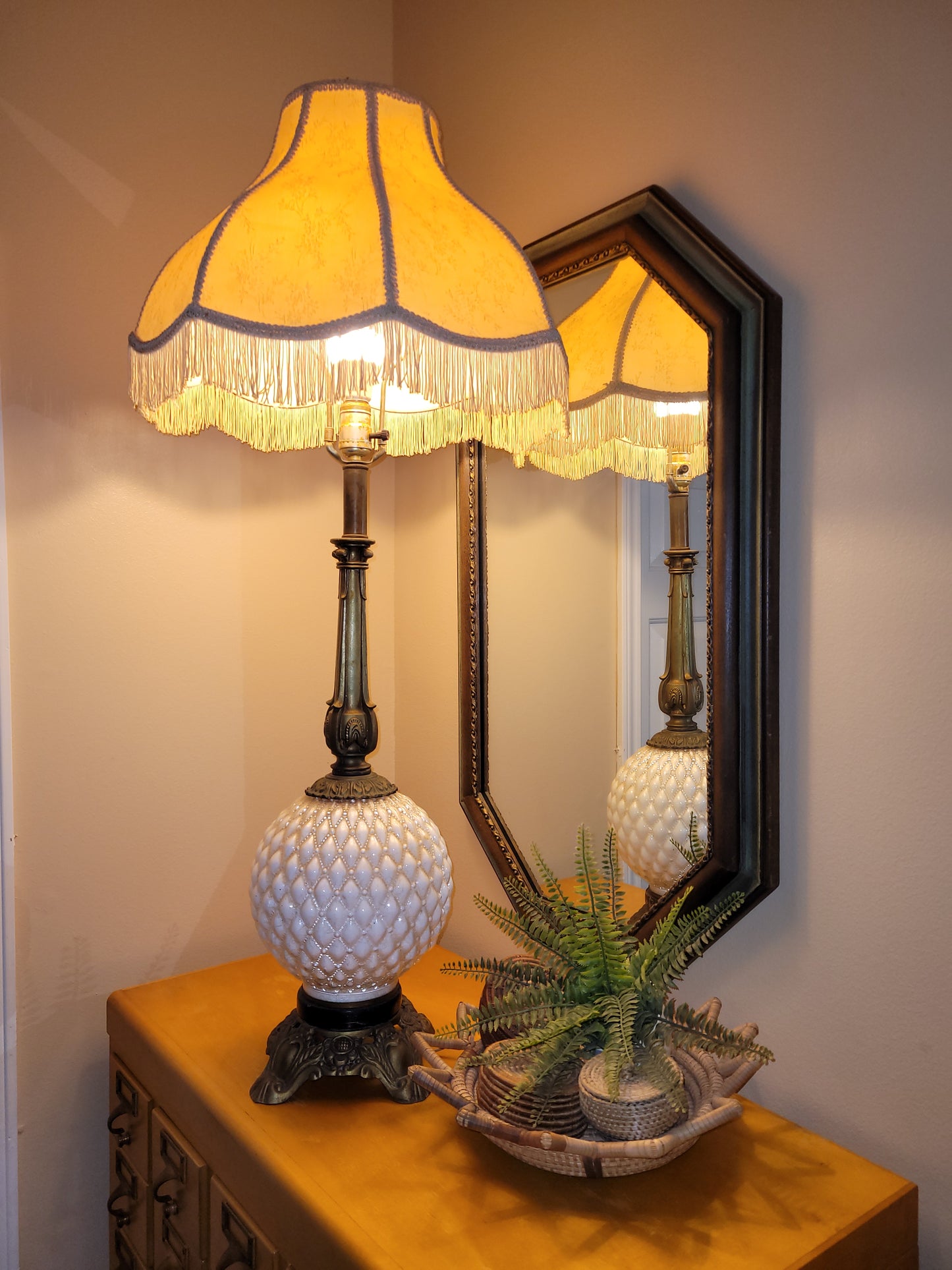Vintage Glass and Brass Console Lamp