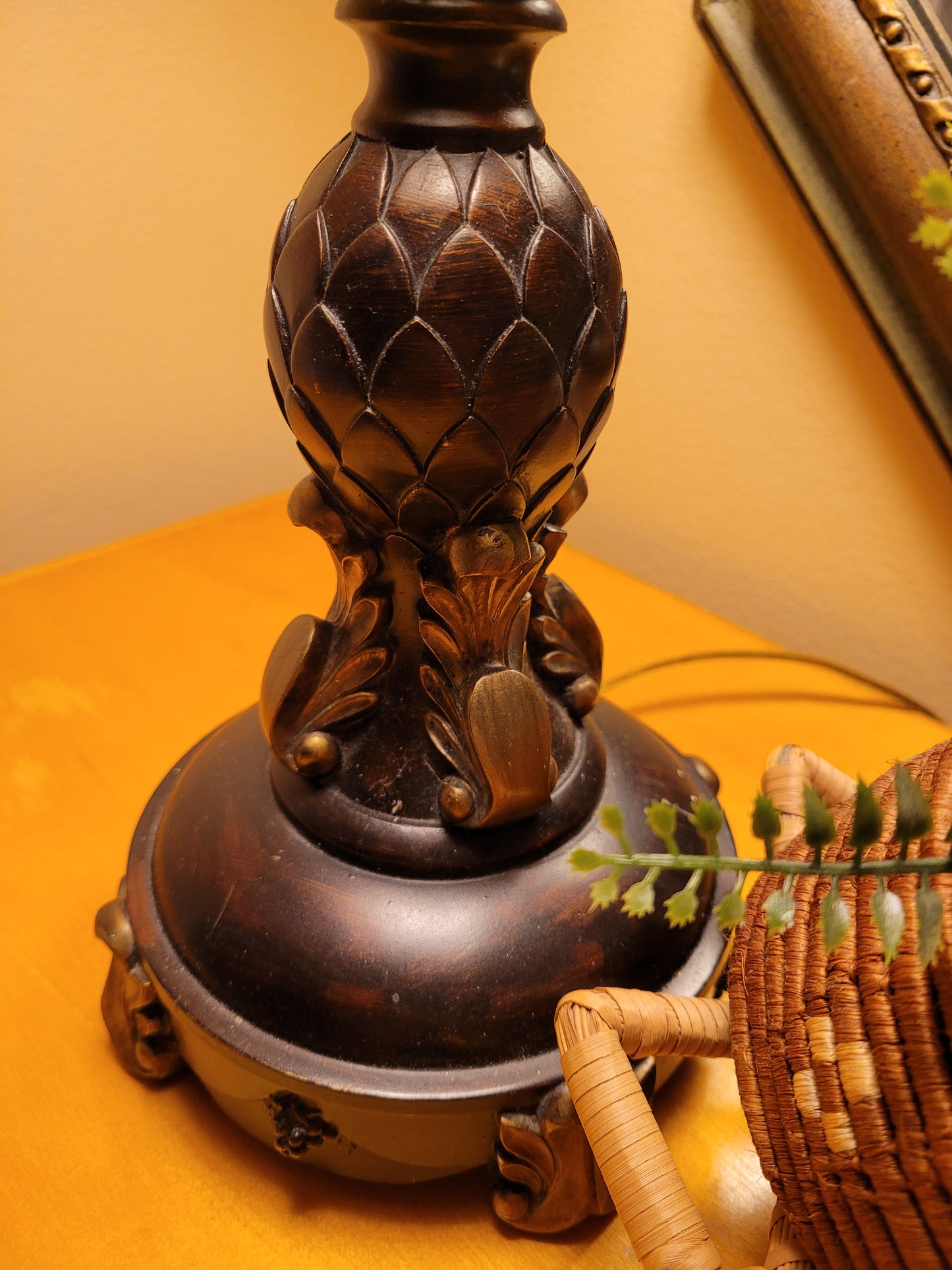 Cast Pedestal Lamp with Fringed Shade