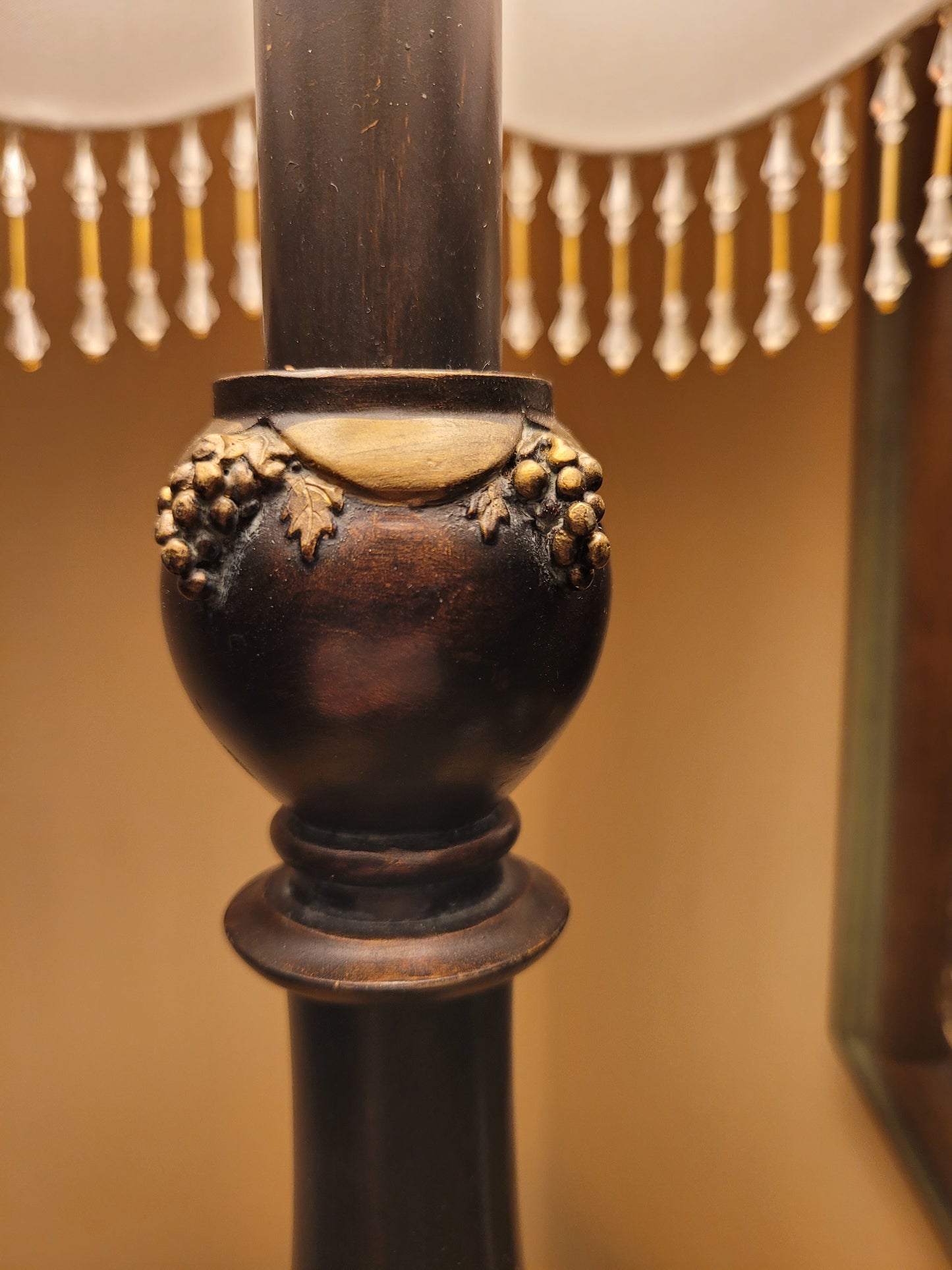 Cast Pedestal Lamp with Fringed Shade