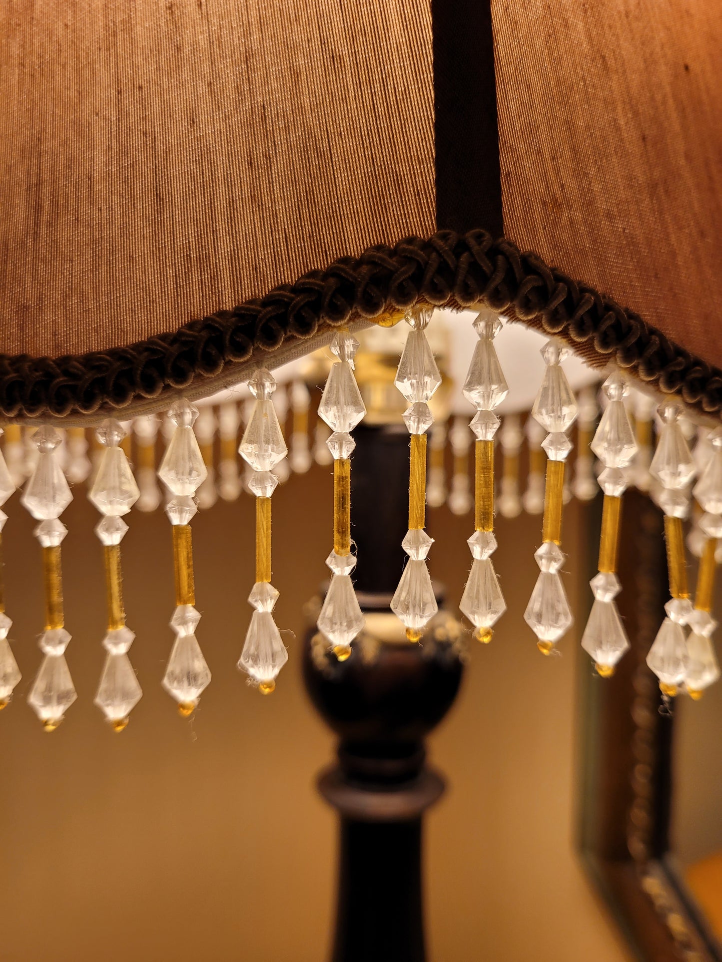 Cast Pedestal Lamp with Fringed Shade