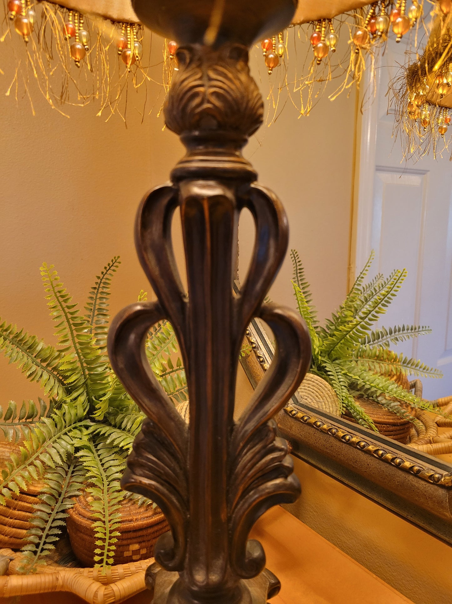 Vintage Candlestick Lamp with Fringed Shade