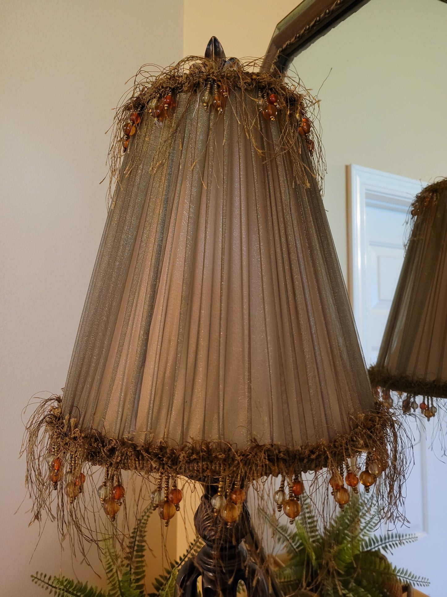 Vintage Candlestick Lamp with Fringed Shade