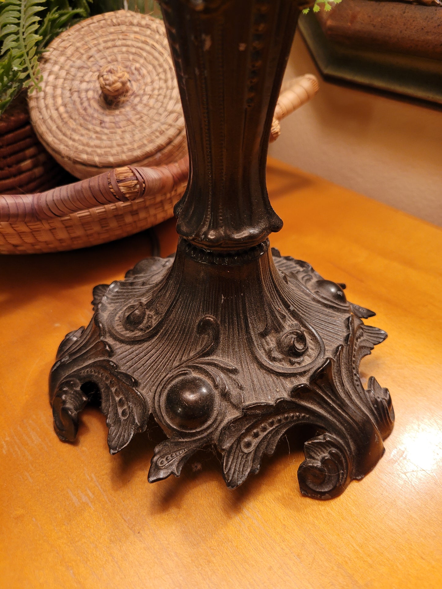 Vintage Cast Metal Lamp with Empire Shade