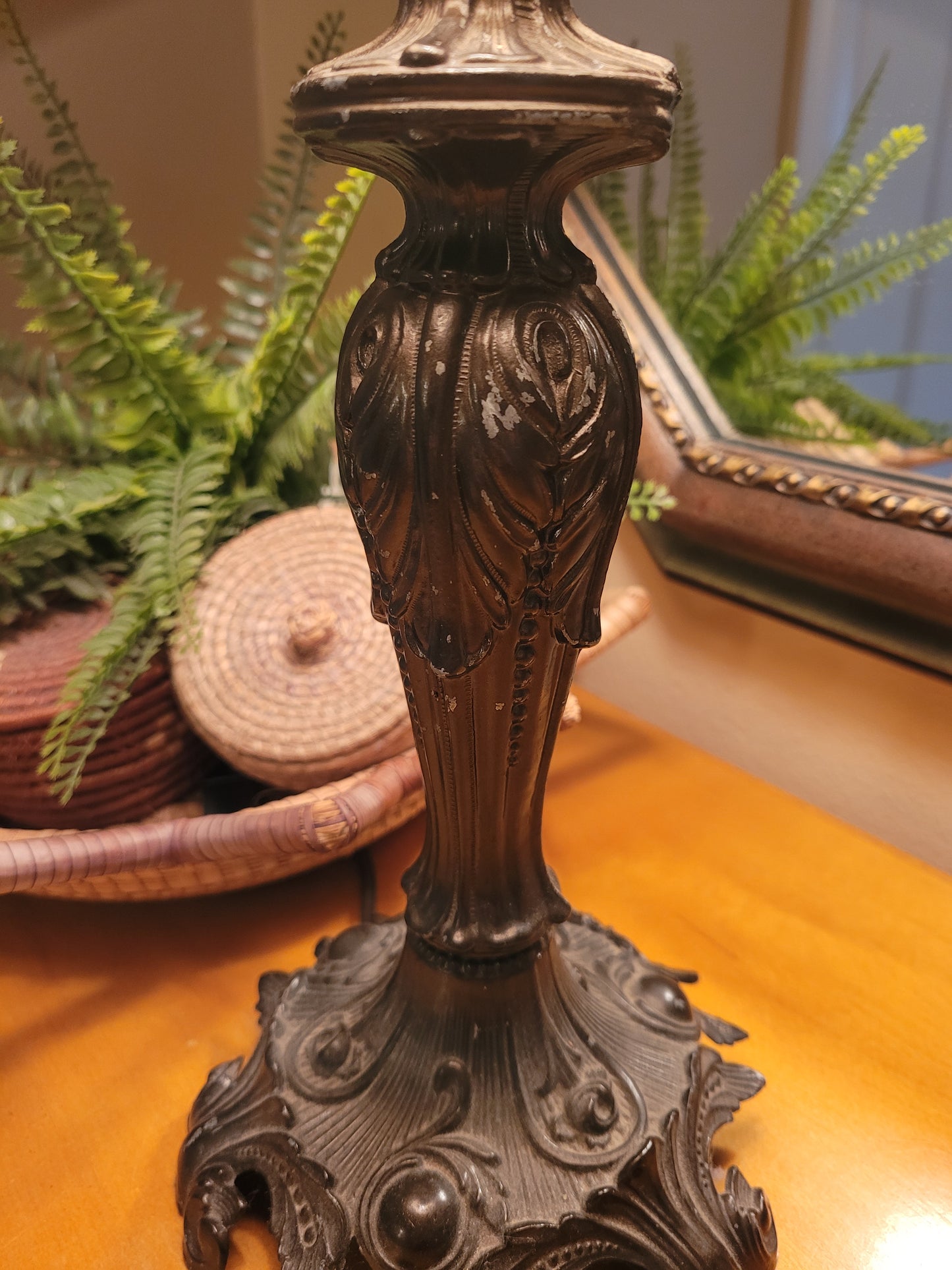 Vintage Cast Metal Lamp with Empire Shade