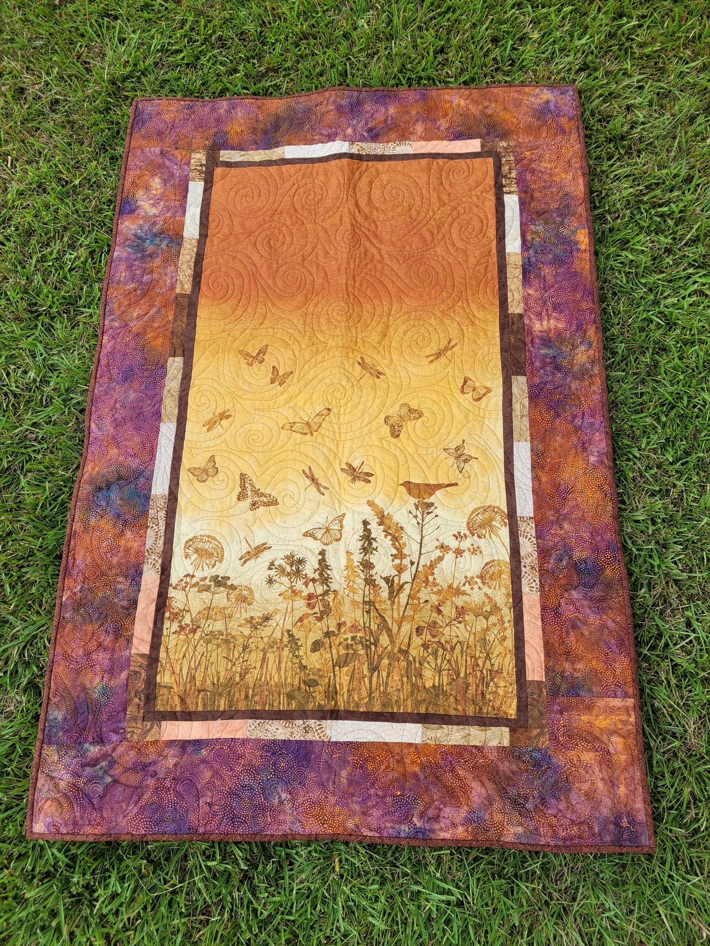 Handmade Autumnal Floral Quilted Throw Blanket