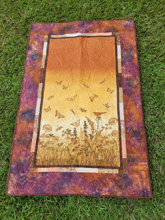 Handmade Autumnal Floral Quilted Throw Blanket