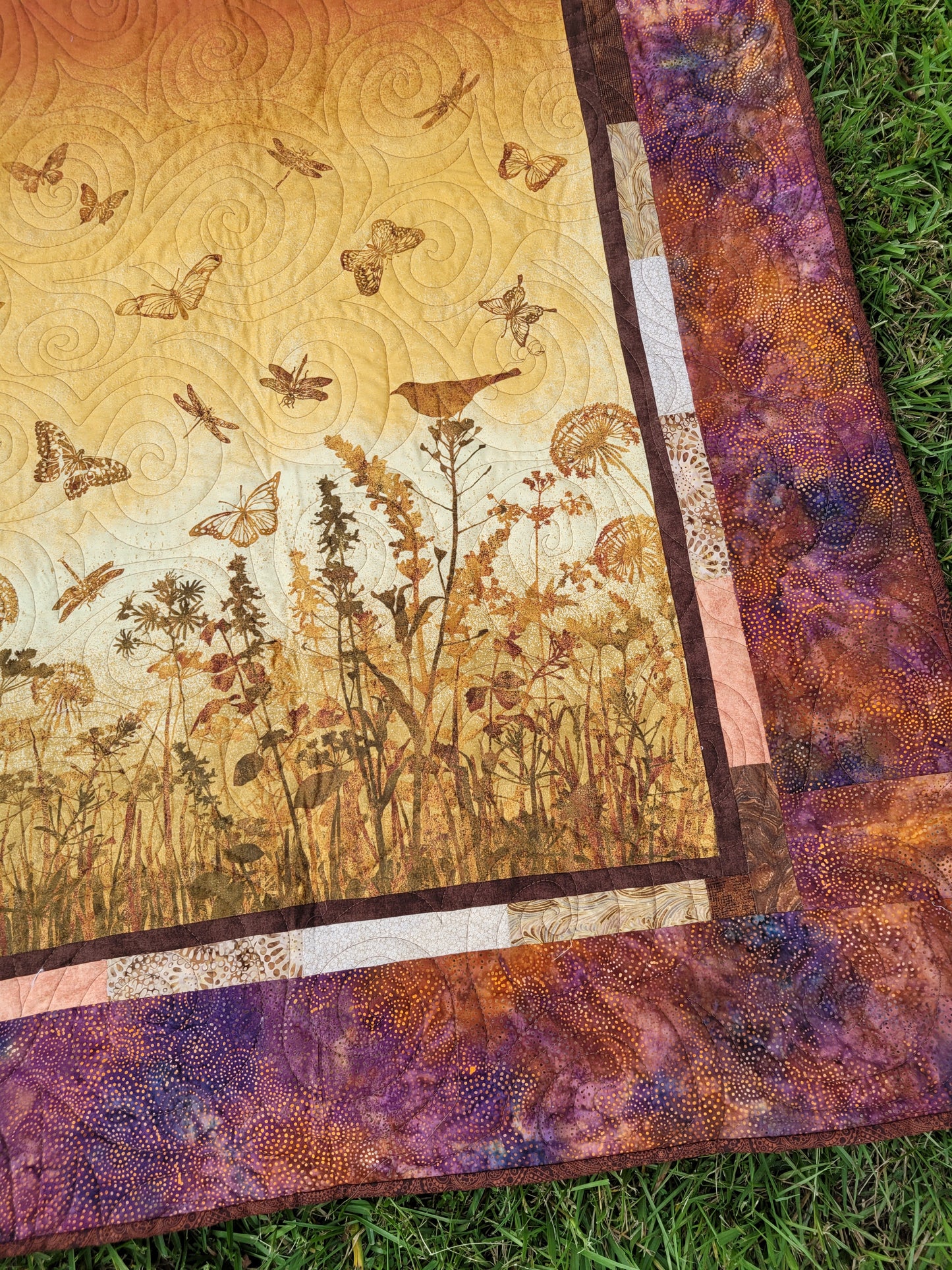 Handmade Autumnal Floral Quilted Throw Blanket