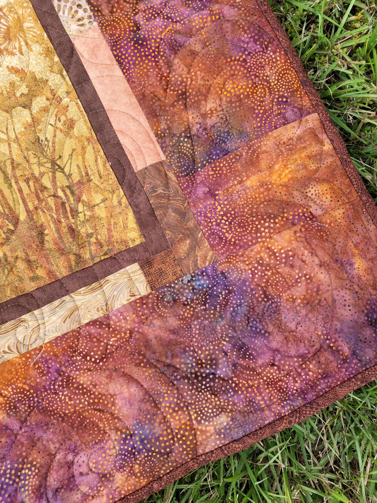 Handmade Autumnal Floral Quilted Throw Blanket