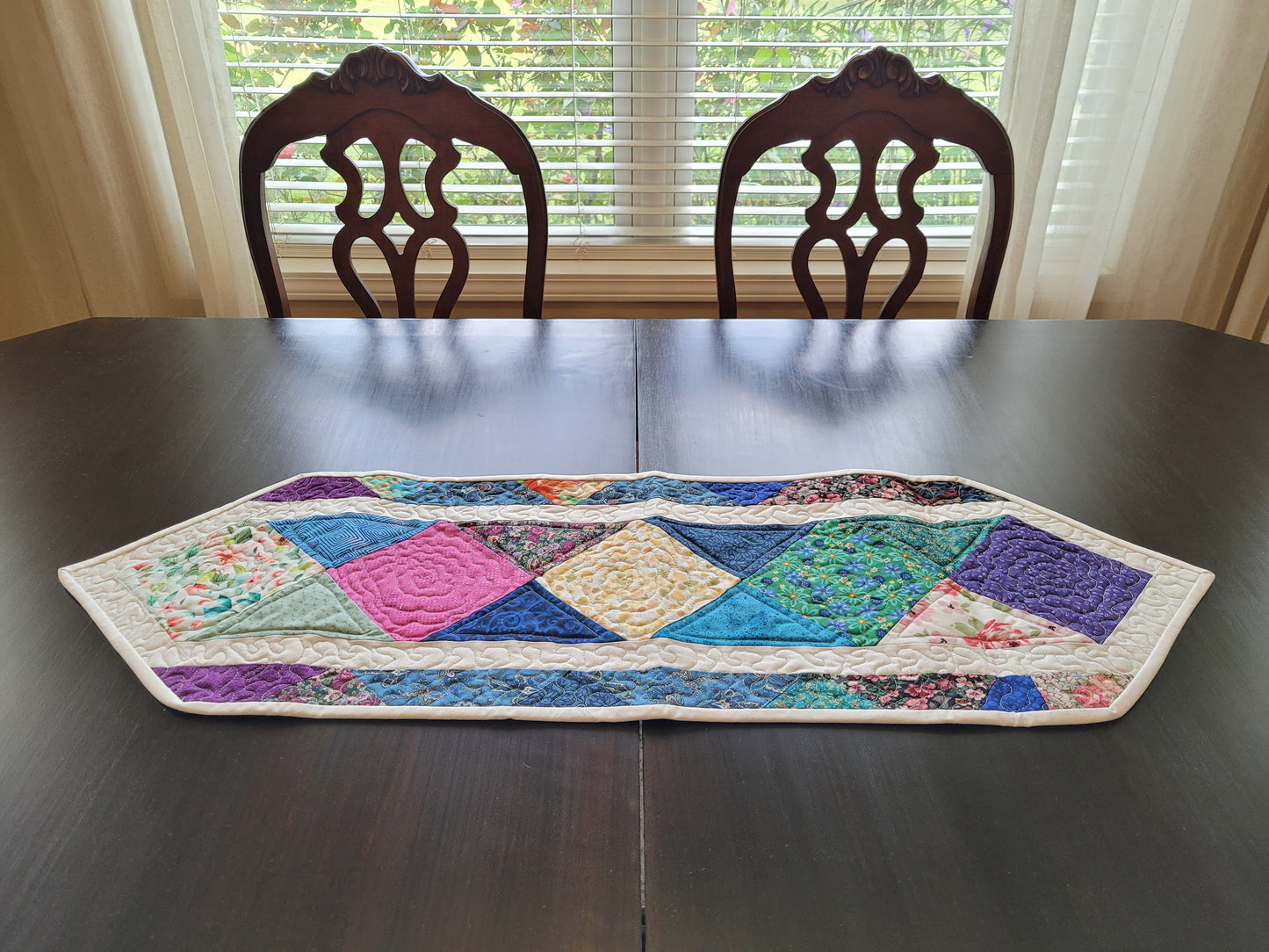 Handmade Table Runner with Lovely Rose Quilting