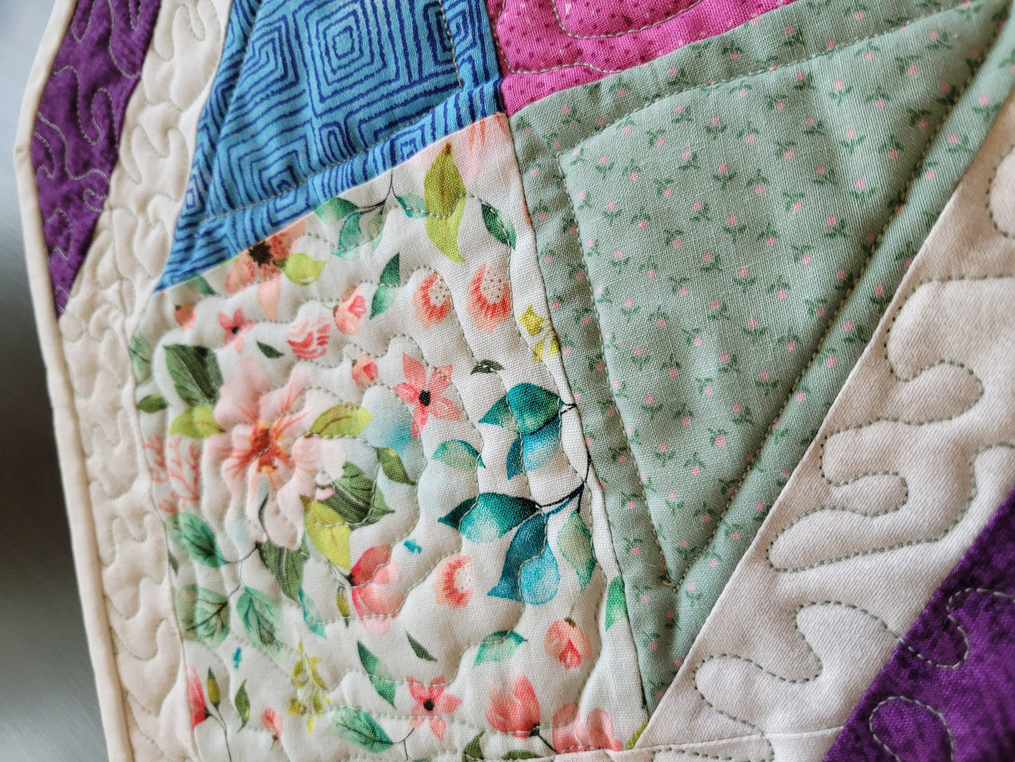 Handmade Table Runner with Lovely Rose Quilting