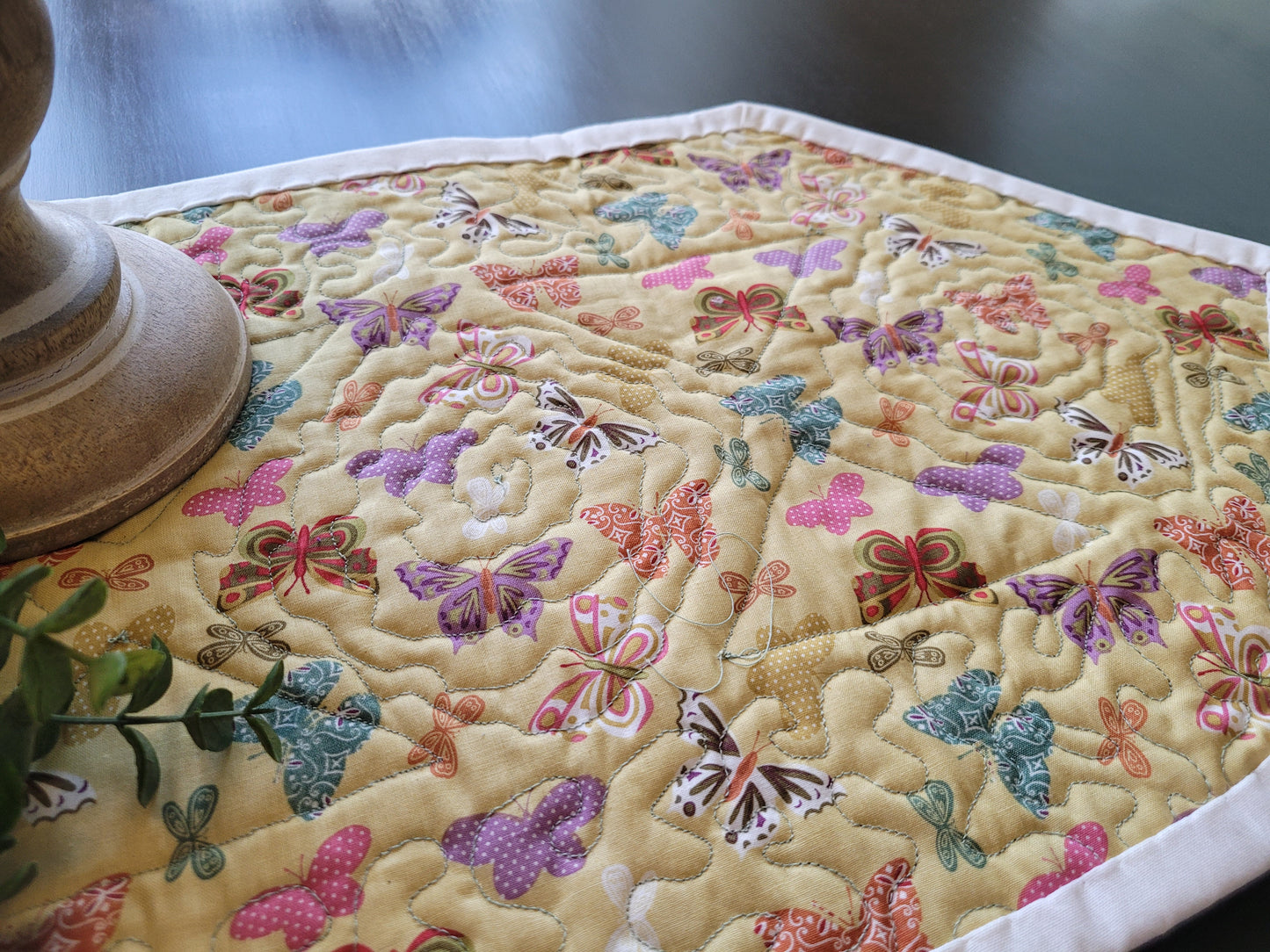 Handmade Table Runner with Lovely Rose Quilting