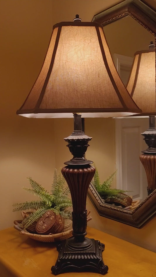 Vintage Bronze and Wood Pedestal Lamp