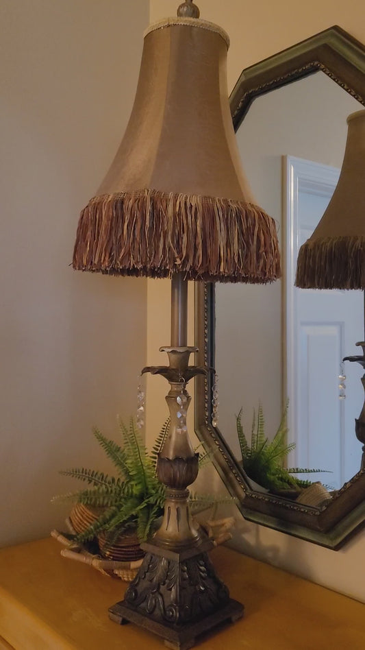 Vintage console lamp with fringed shade