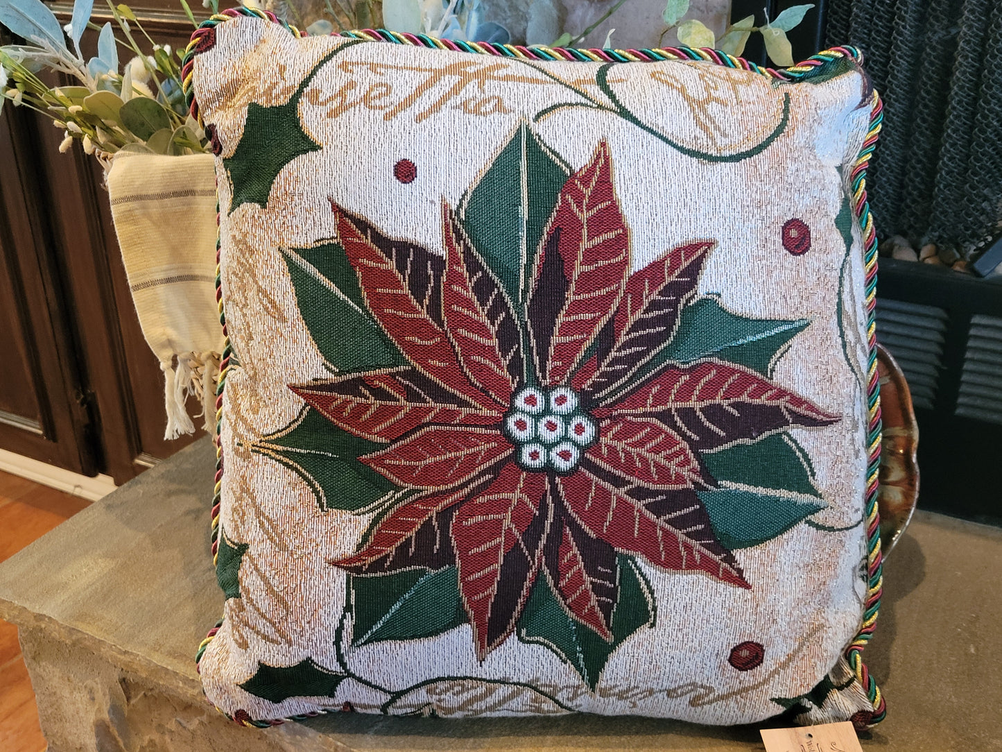 Vintage Tapesty Poinsettia Pillow