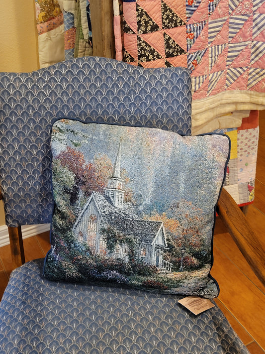 Vintage Tapestry Thomas Kinkade Throw Pillow