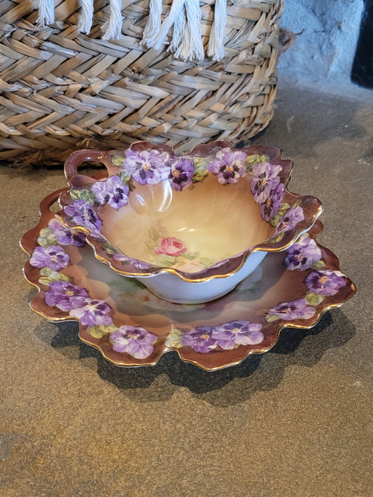 Antique Victoria Austria Sauce Nappy Bowl and Underplate