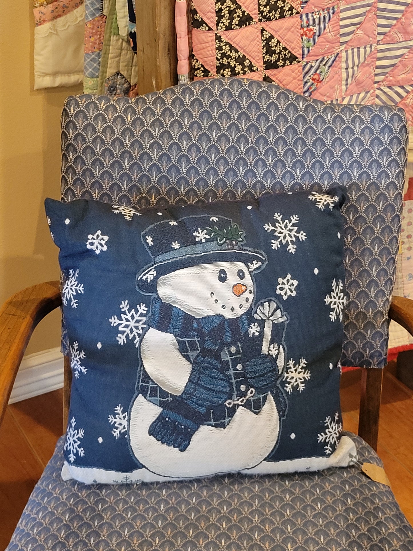 Vintage Tapestry Snowman Pillow