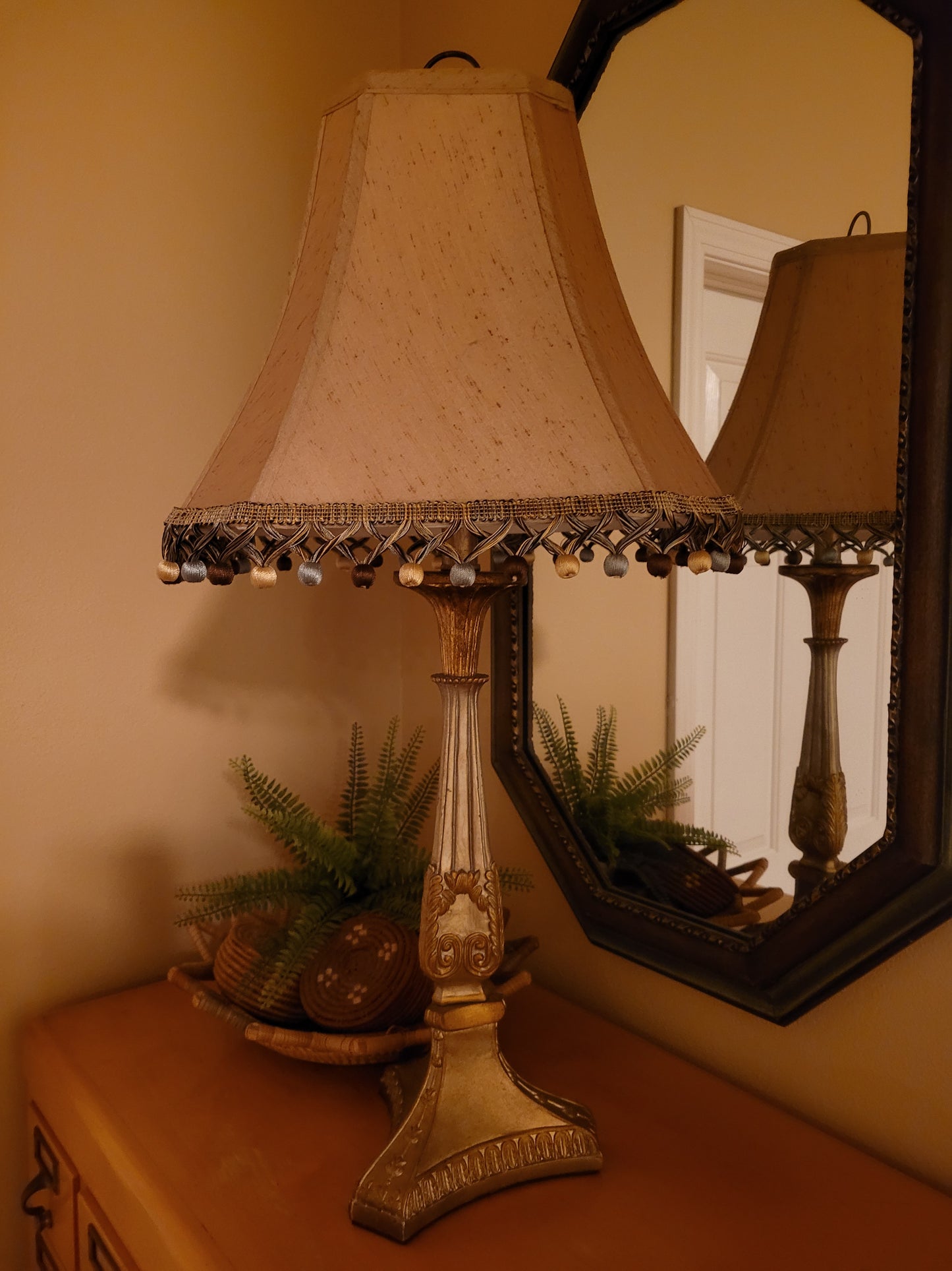 Vintage Gold-Toned Pedestal Lamp