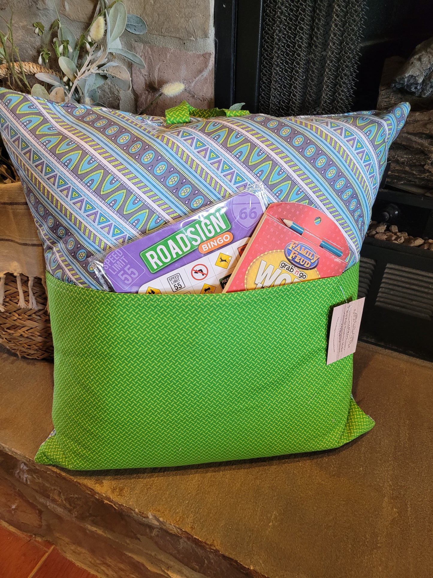 Blue and Green Striped Reading Pillow
