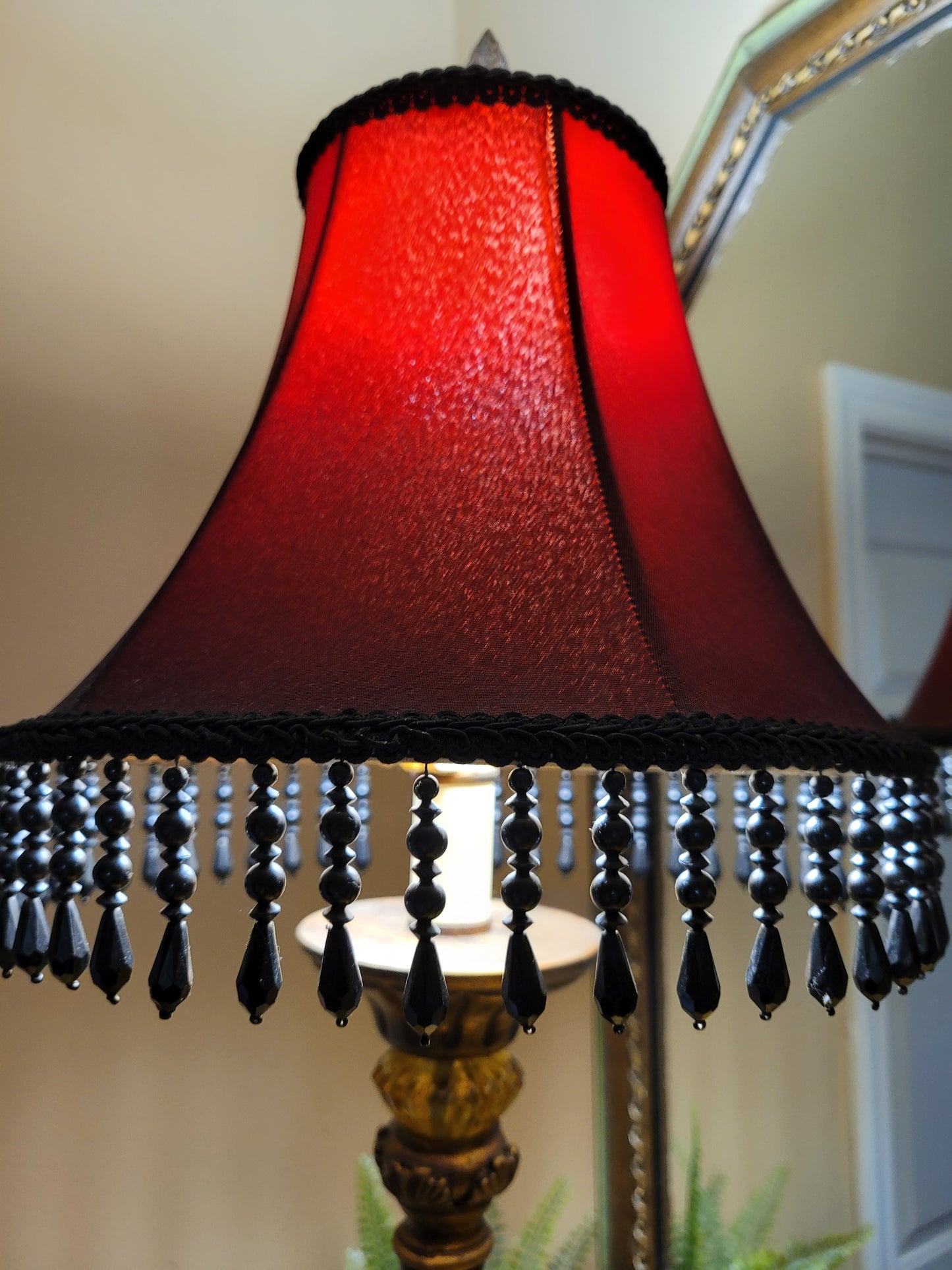 Vintage Candlestick Lamp with Beaded Shade
