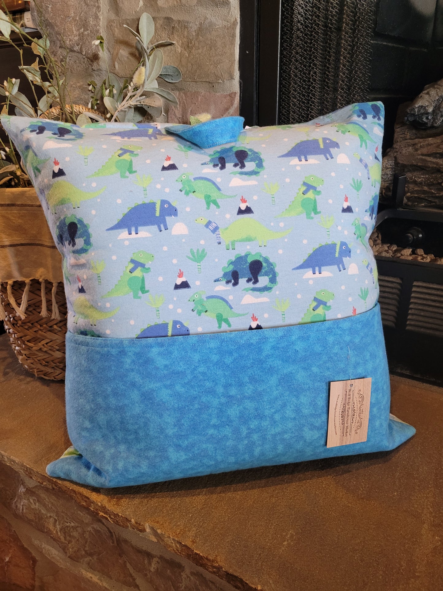 Blue Dinosaur Reading Pocket Pillow