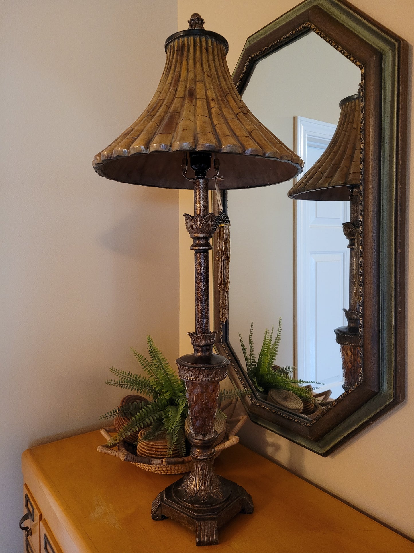 Vintage Console Lamp with Bamboo Shade